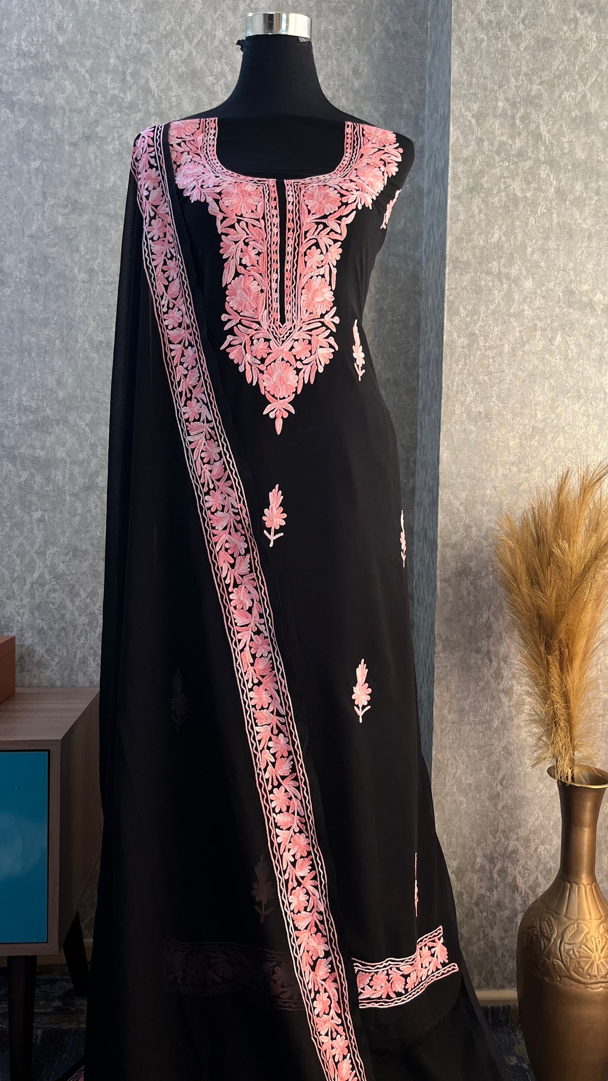 Georgette Black 3 Pc Kashmiri Suit