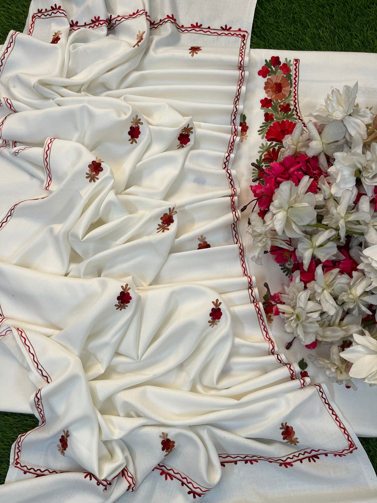 Off White Woollen Aari Embroidered 3pc suit