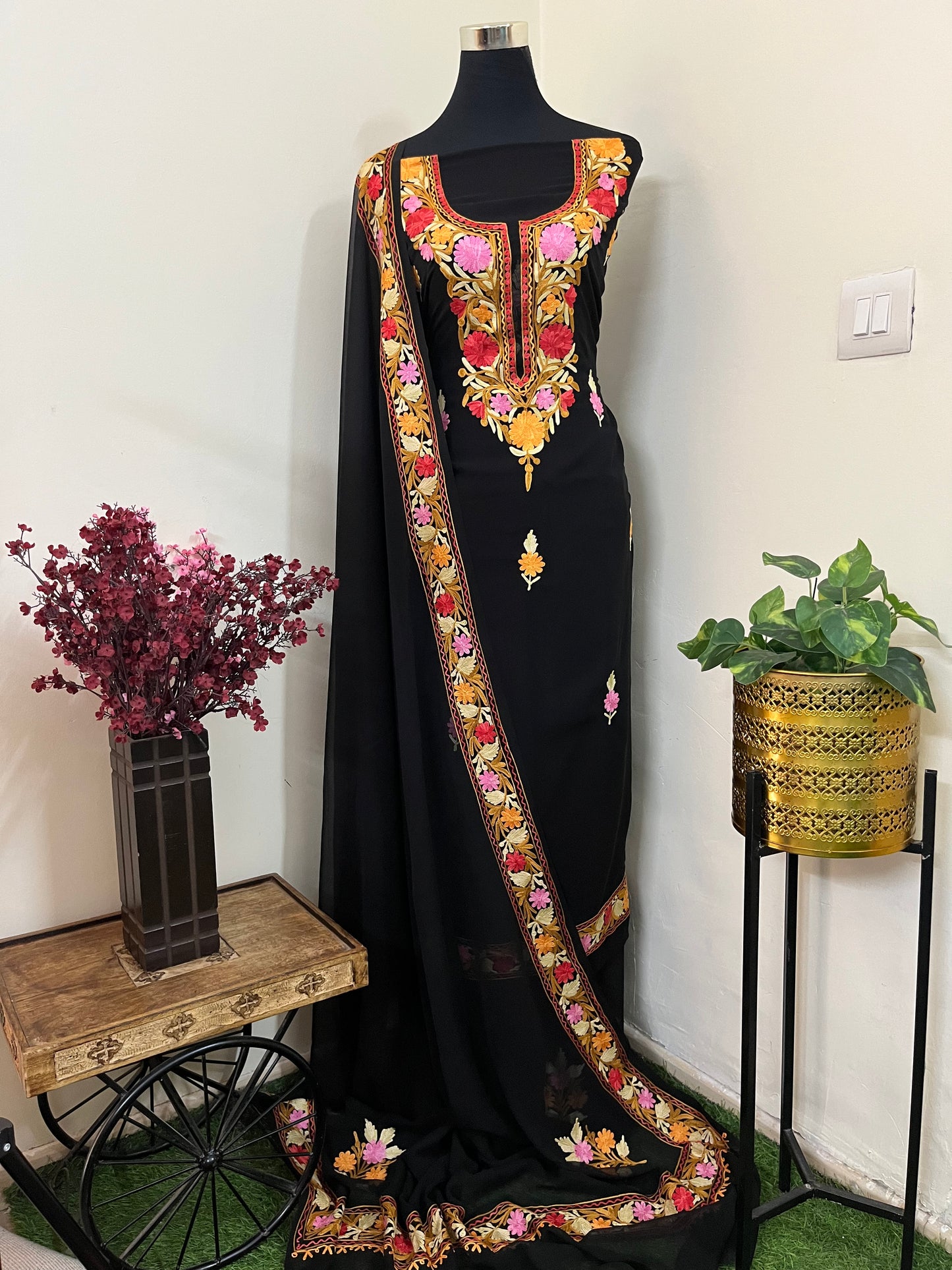 Black Georgette 3 Pc Aari Embroidered Suit Set