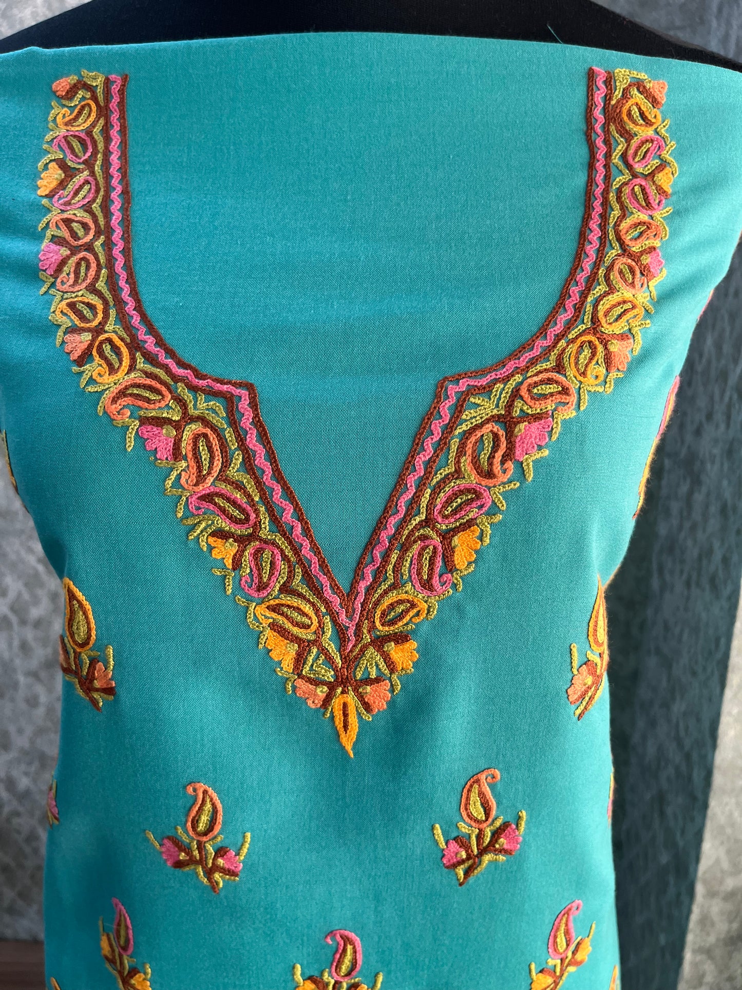 Cotton Green Two Piece Set (Hand Embroidered)