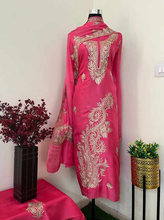 Pink Silk Tilla Embroidered Suit material