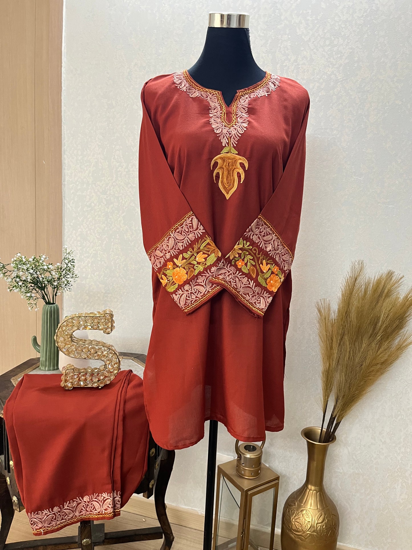 Rust Cotton Embroidered Co-ord Set(40)