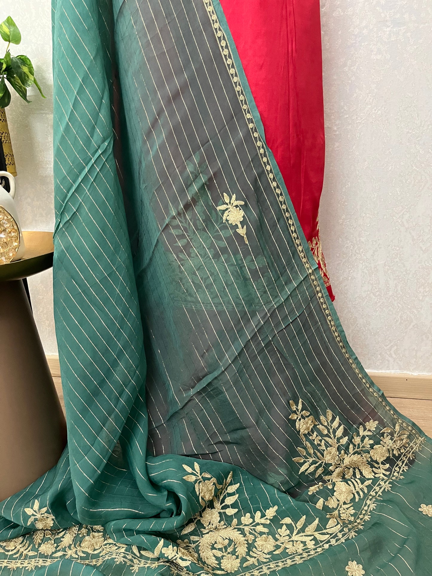 Red Satin Cotton Kashmiri Suit