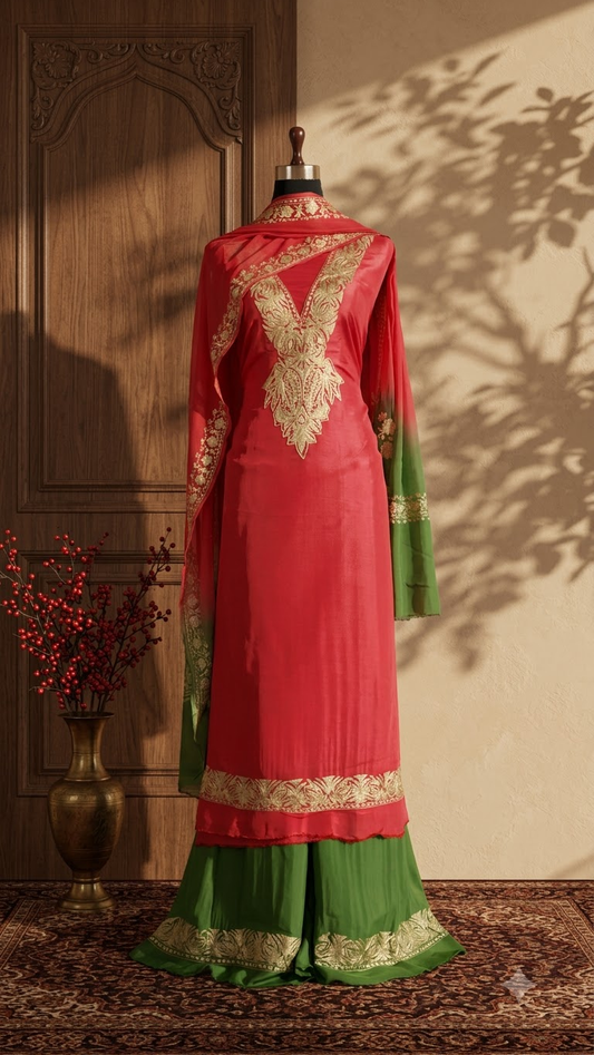 Sanam Electric Blue Silk Kashmiri Suit