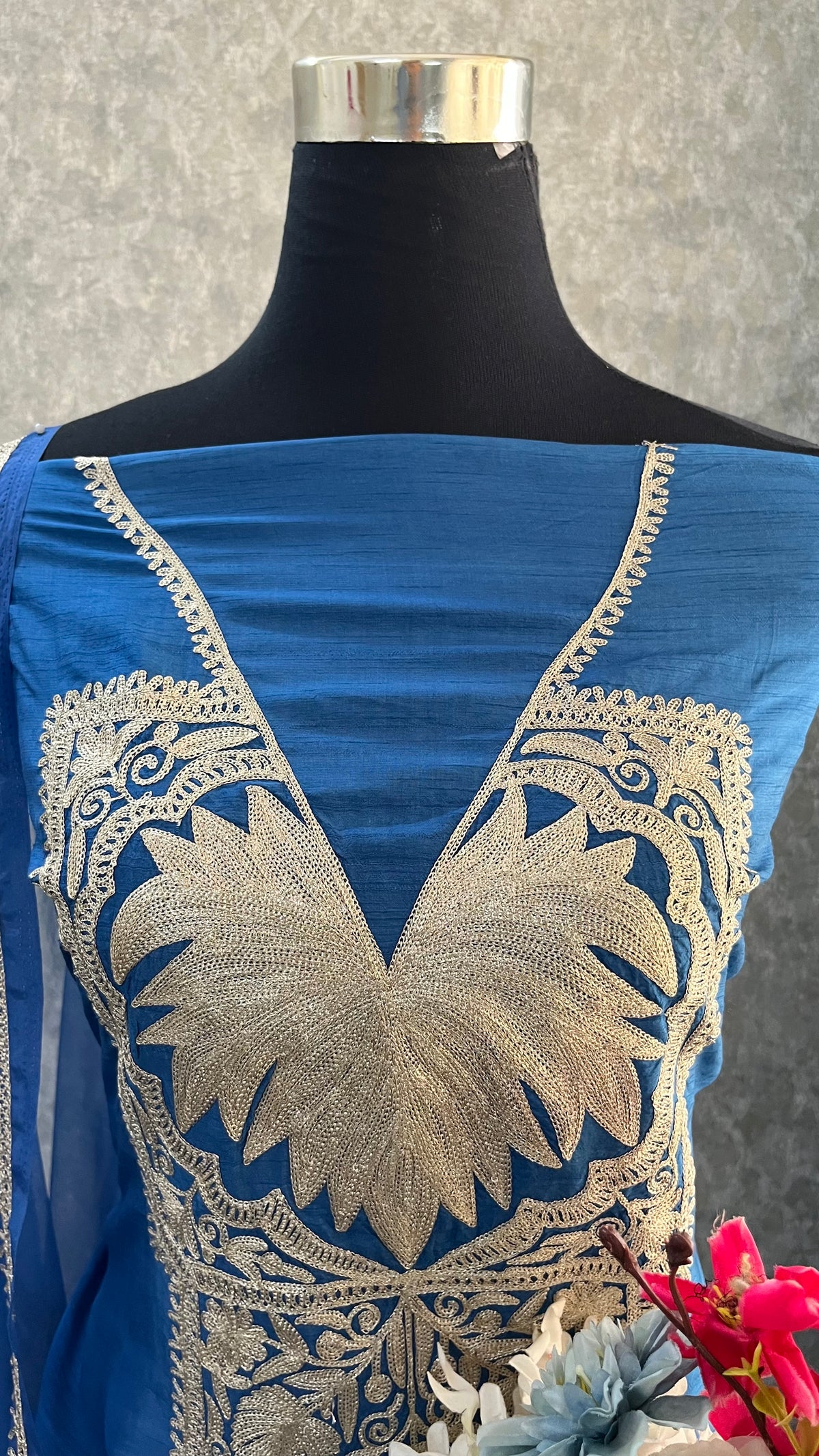 Indigo Silk Tilla Embroidered Suit