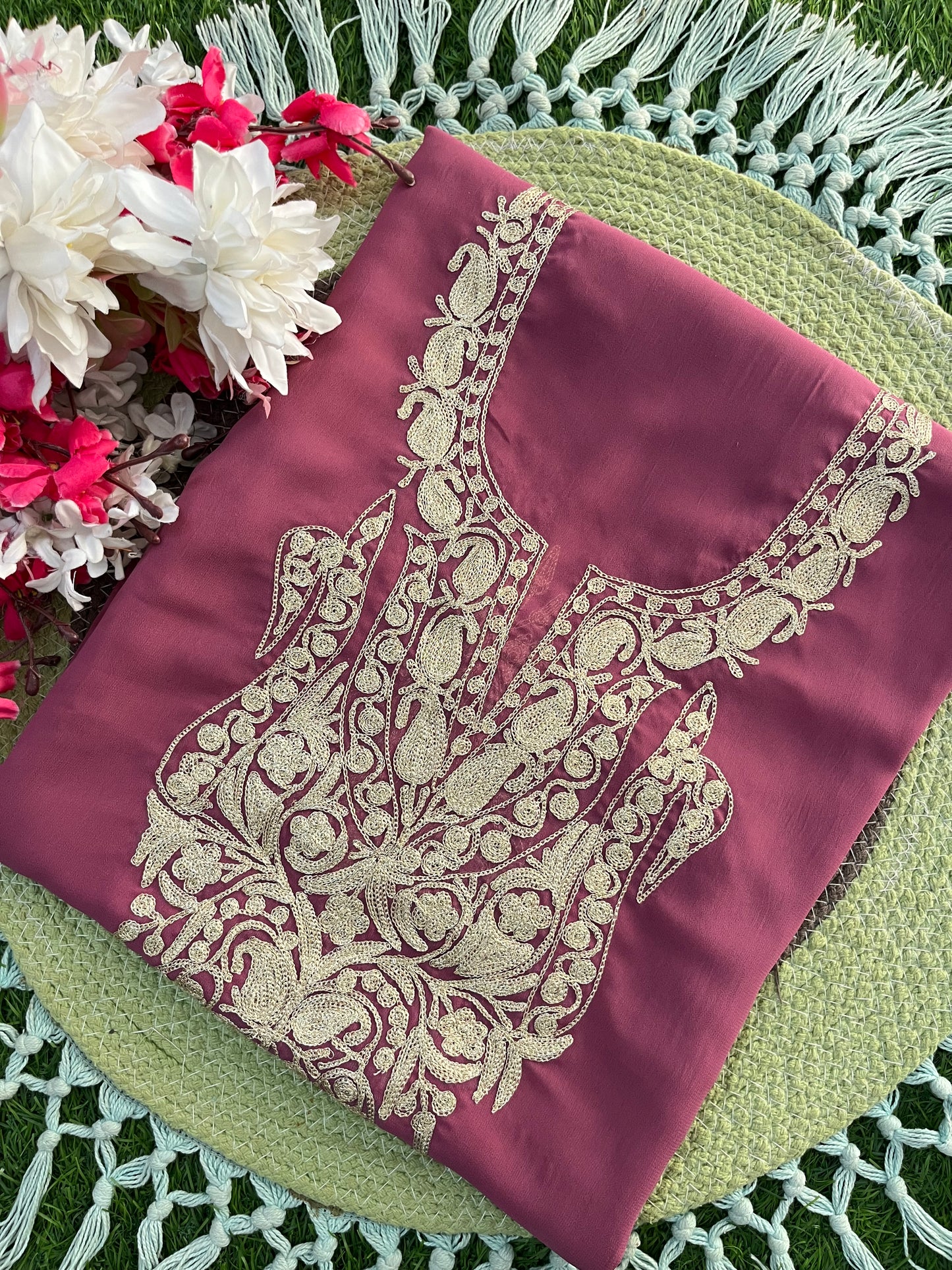 Mauve Georgette Kashmiri Kurta (Unstitched)
