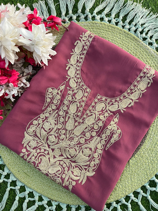 Mauve Georgette Kashmiri Kurta (Unstitched)