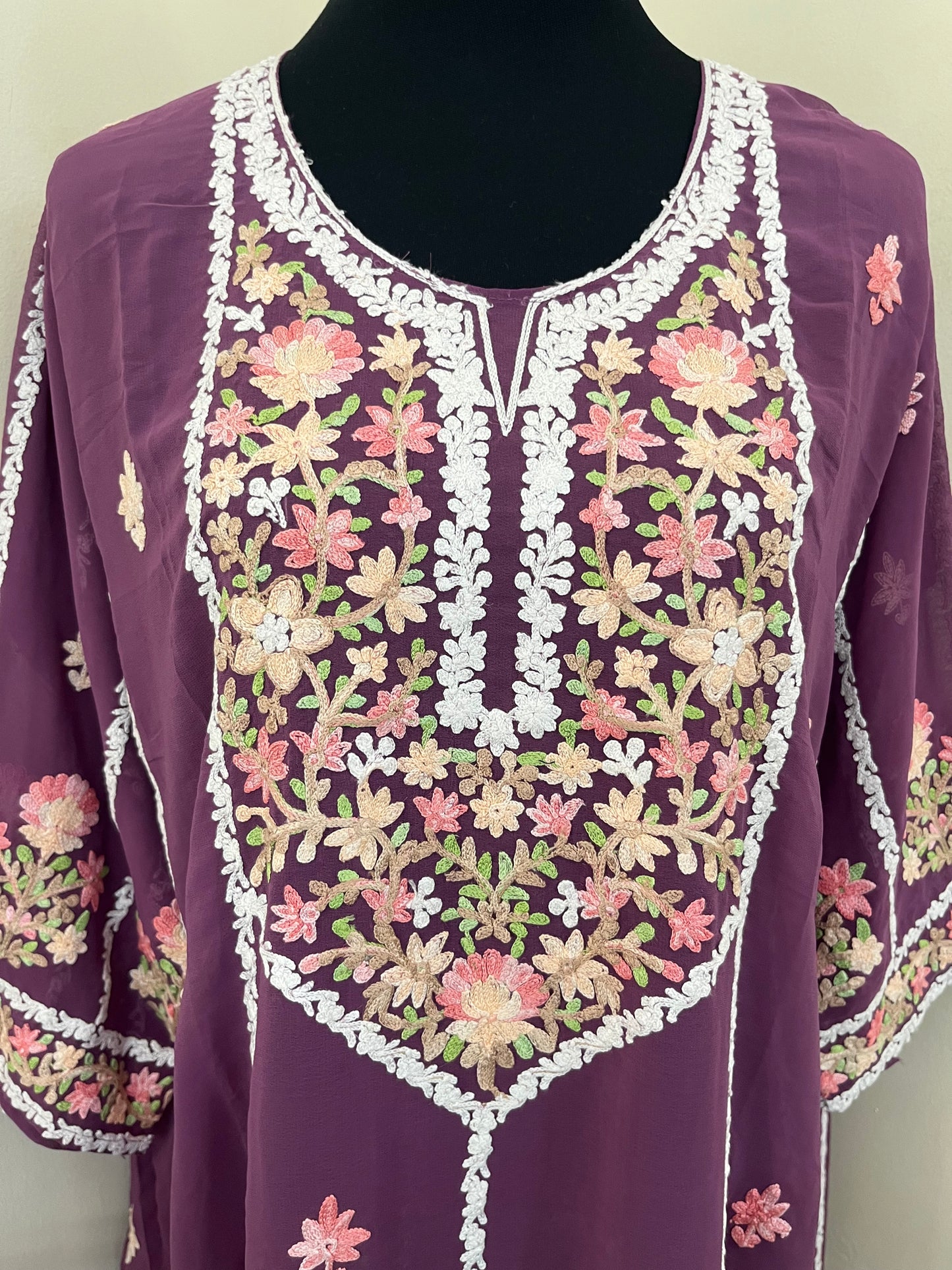 Lilac Georgette All over Work Aari Embroidered Unstitched Kurta