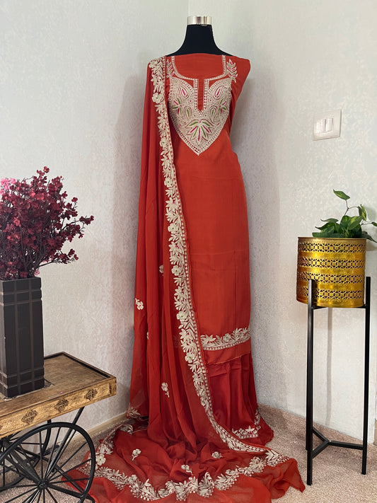 Rust Opada Silk Kashmiri Suits