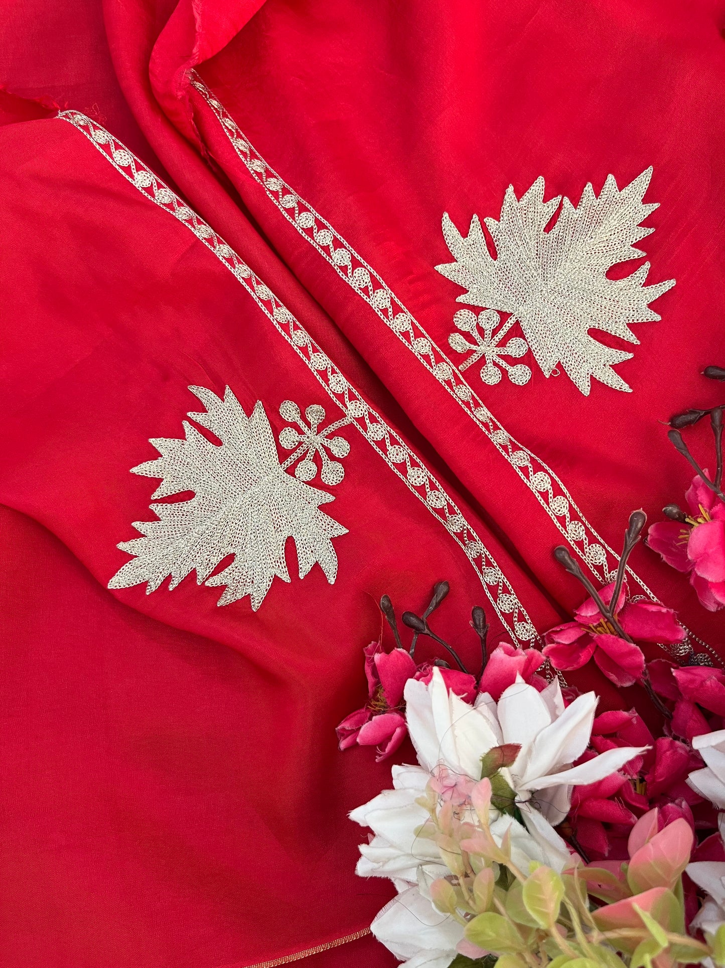 Red Sanam’ Tilla Kashmiri Silk Suit