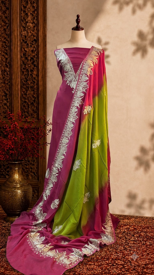 Magenta pink Sanam Silk Kashmiri Suit