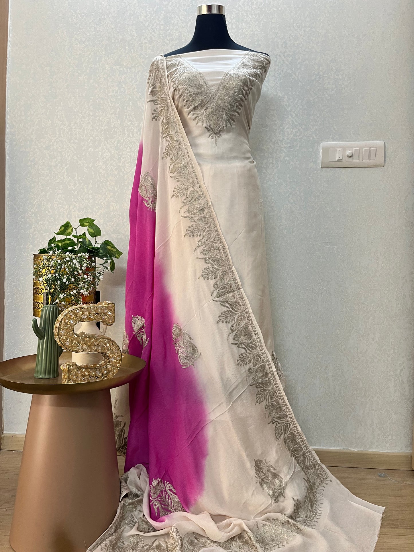 Ivory Sanam Silk Kashmiri Suit