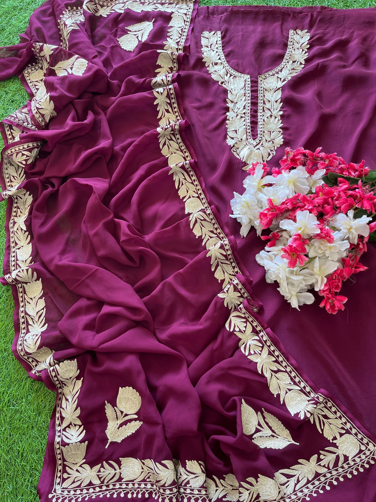 Kalaa’ Wine Crape Kashmiri Suit