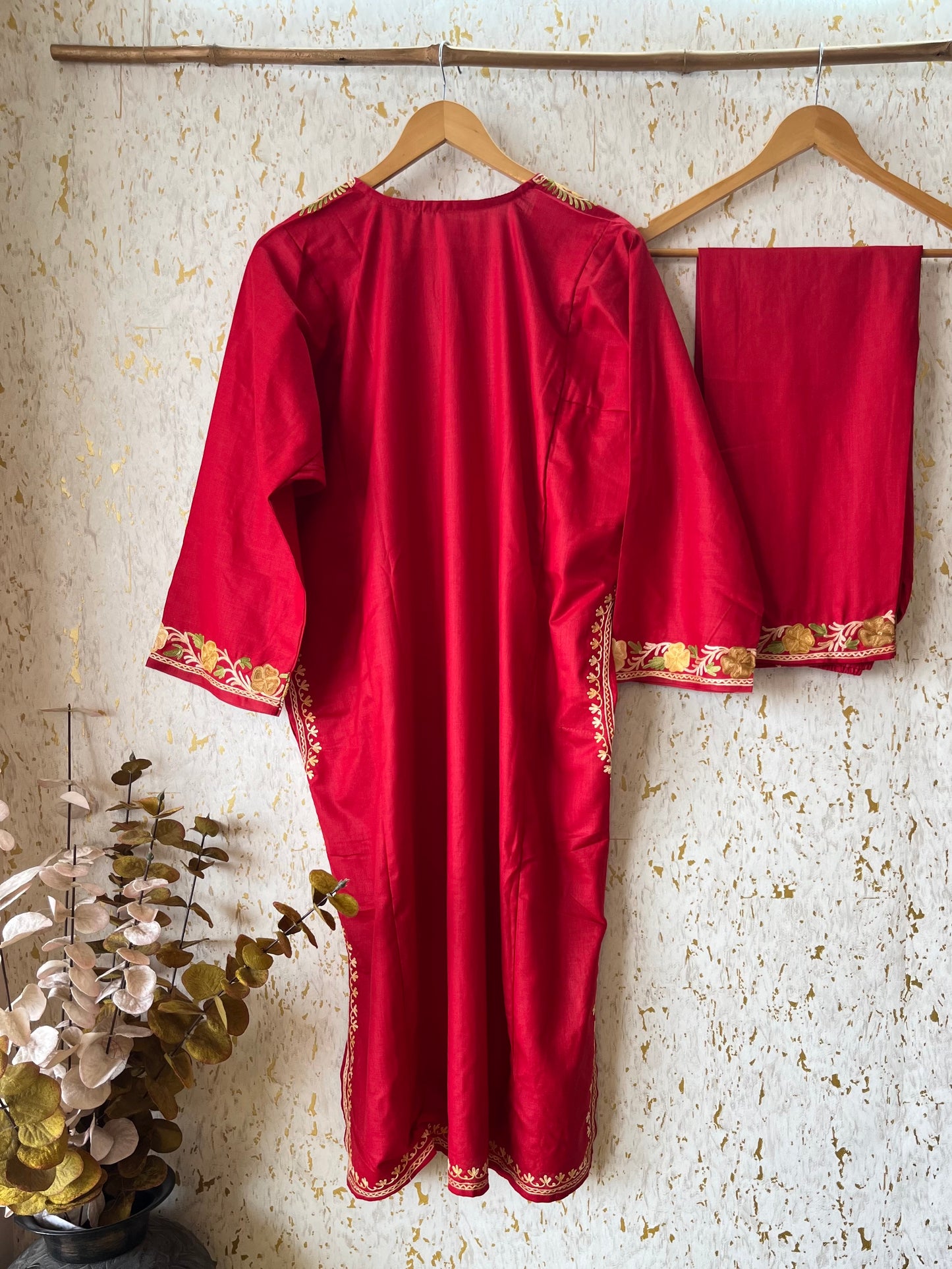 Red Cotton Pheran Set (Free Size)