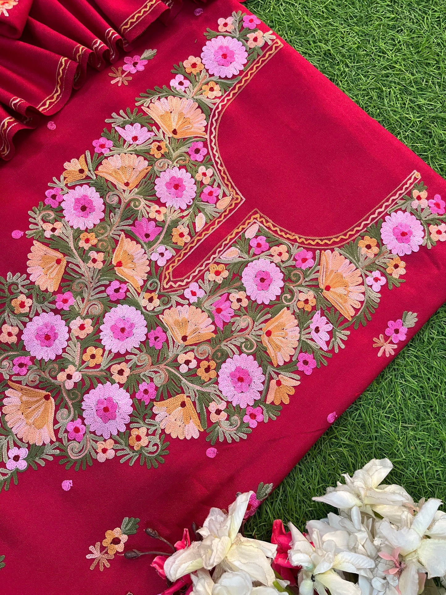 Red Woollen Aari Embroidered 3pc suit