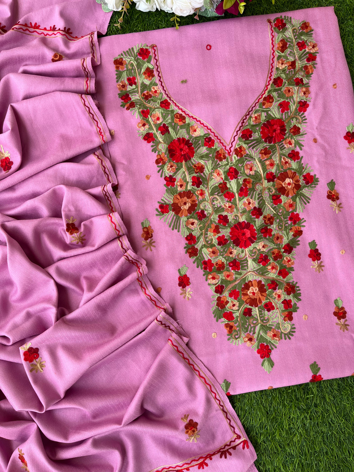 Playful Pink Woollen Aari Embroidered 3pc suit