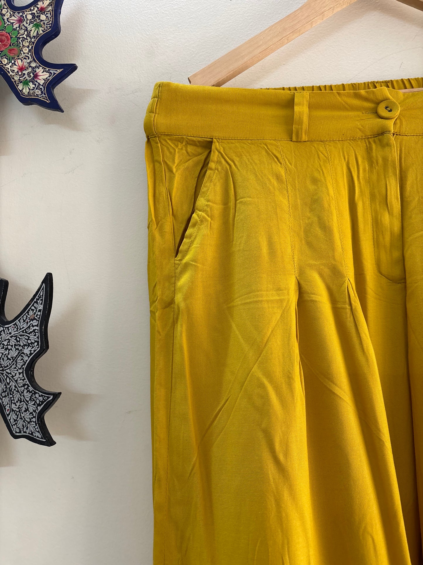 Women Mustard Yellow Aari Embroidered Palazzos