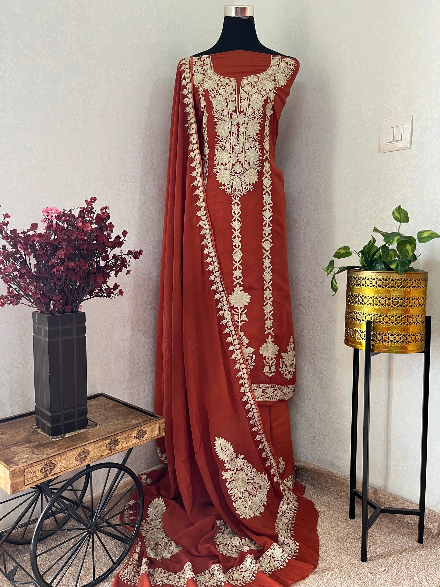 Rust Sanam Silk Kashmiri Suit