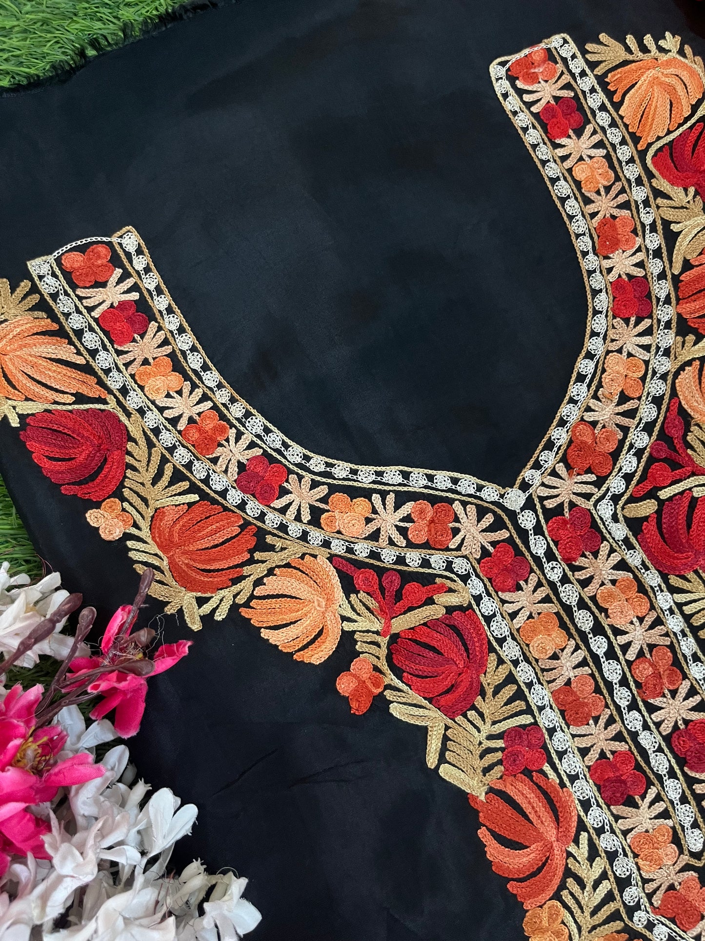 Black Opada Silk Kashmiri Suit