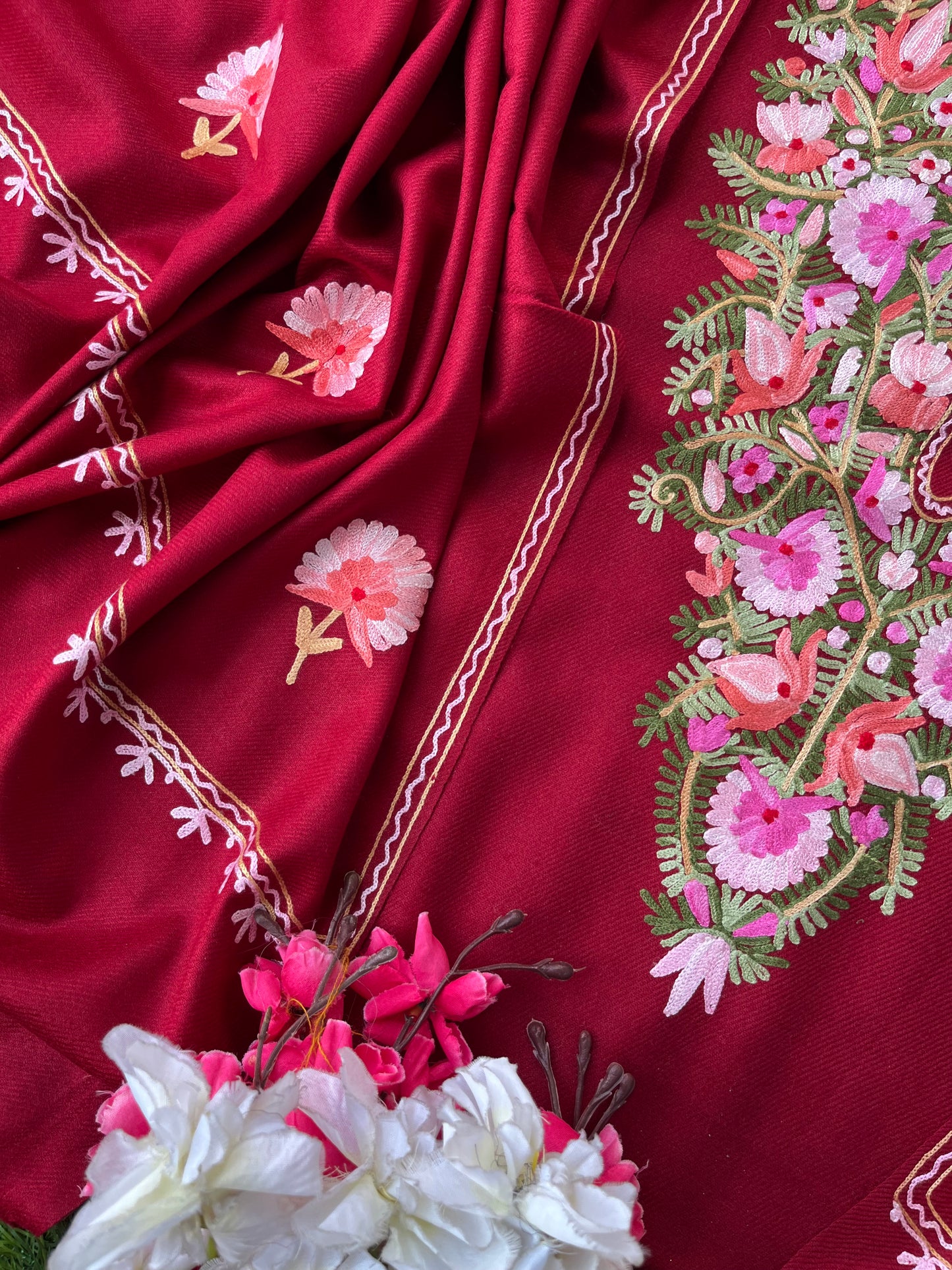 Maroon Woollen Aari Embroidered 3pc suit