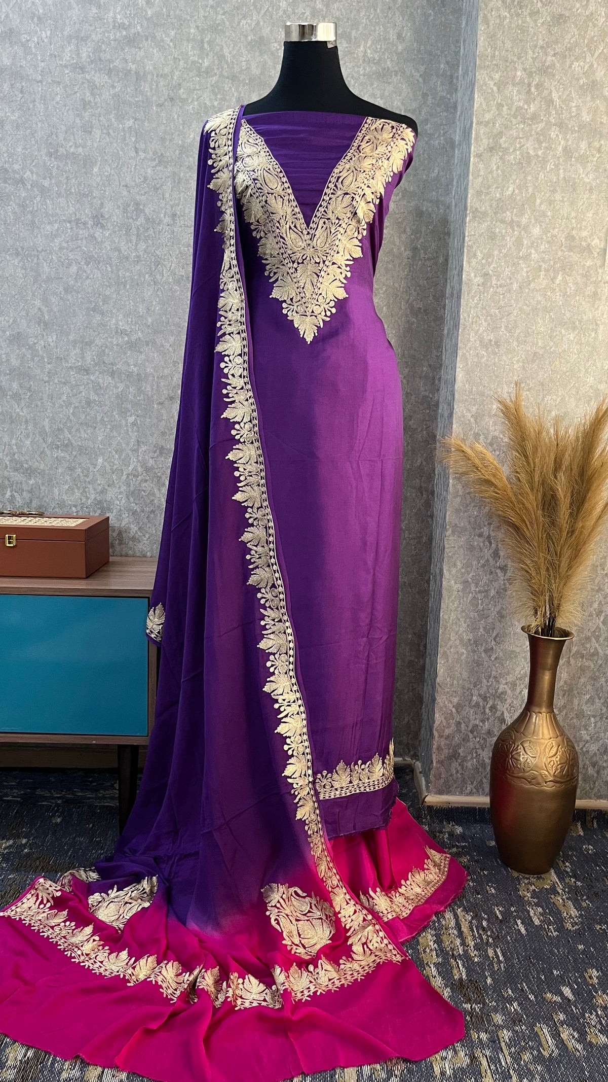 Purple Sanam Silk Kashmiri Suit