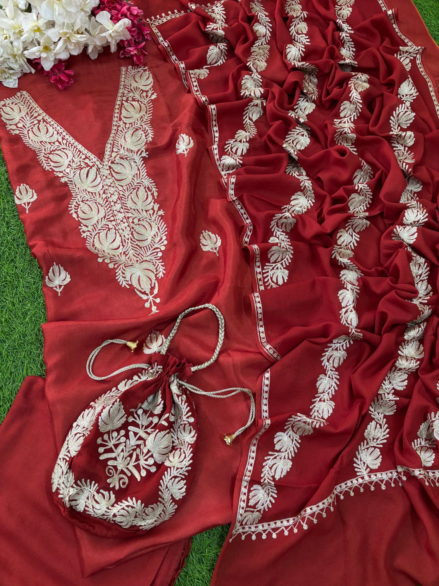 Sanam Silk Kashmiri Suit with Potli