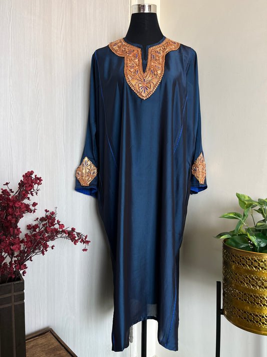 Navy Blue Silk Tilla Embroidered Phiran