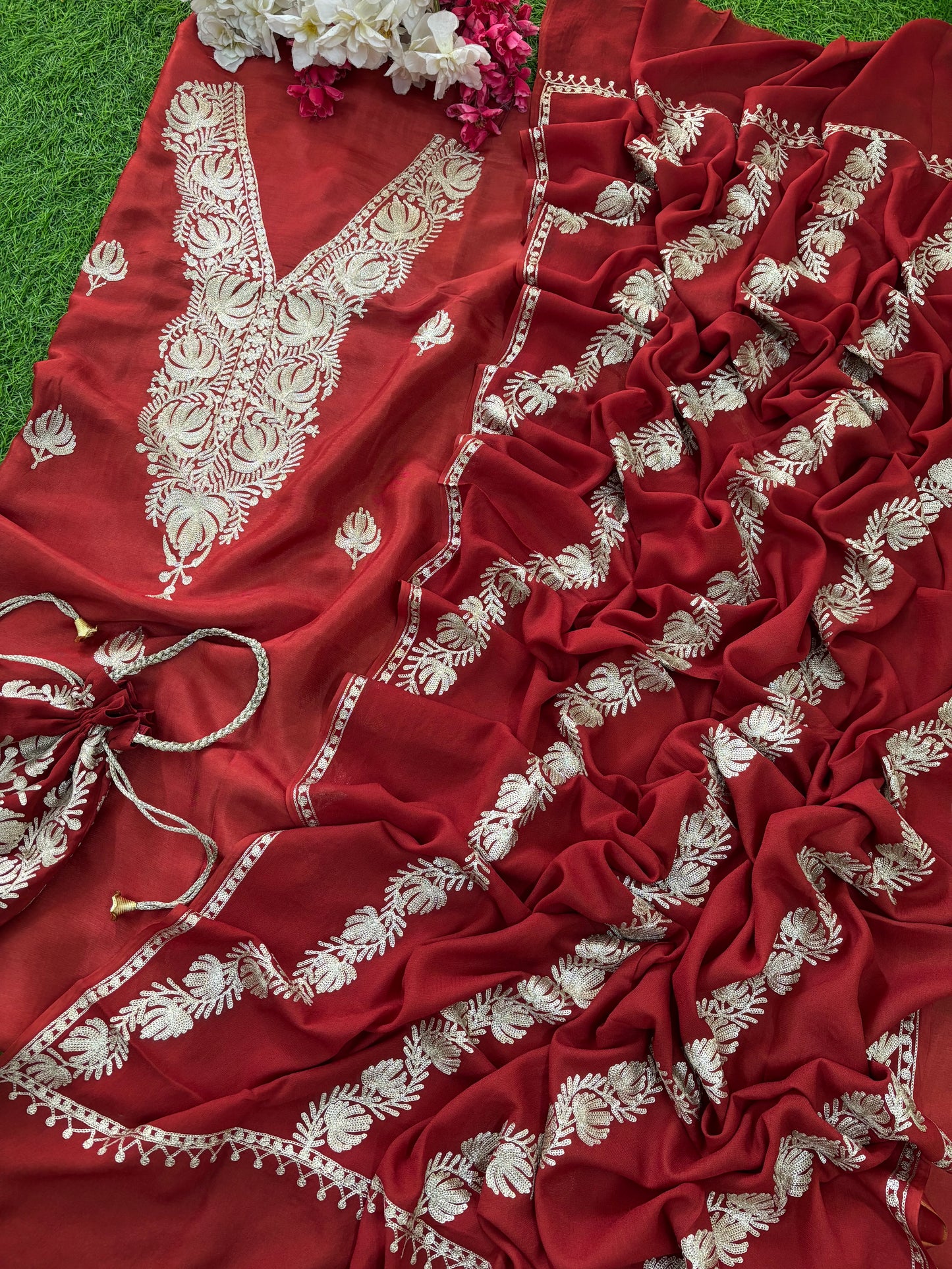 Sanam Silk Kashmiri Suit with Potli