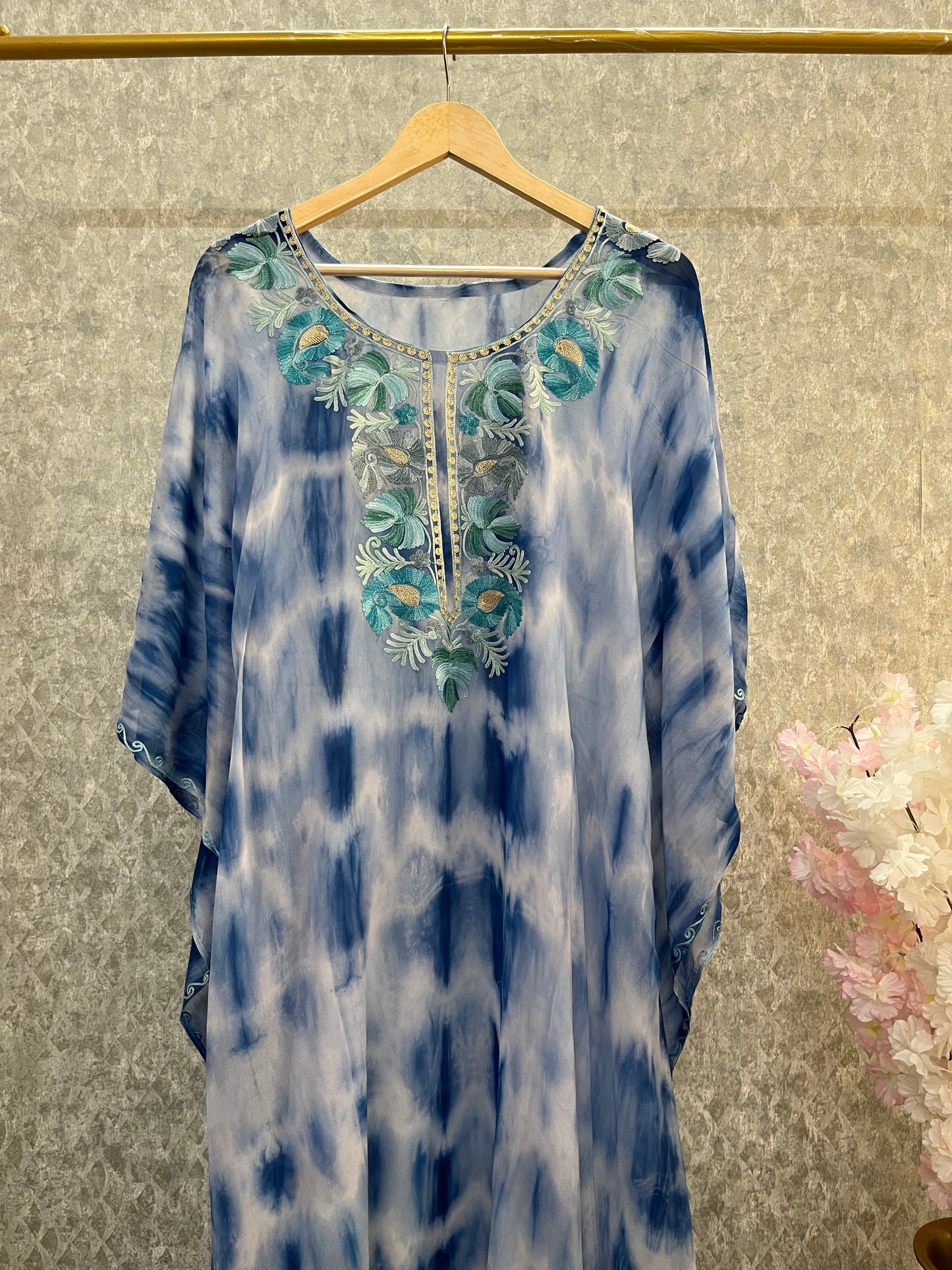Ice Blue Pure Georgette Shibori Kaftan (44)