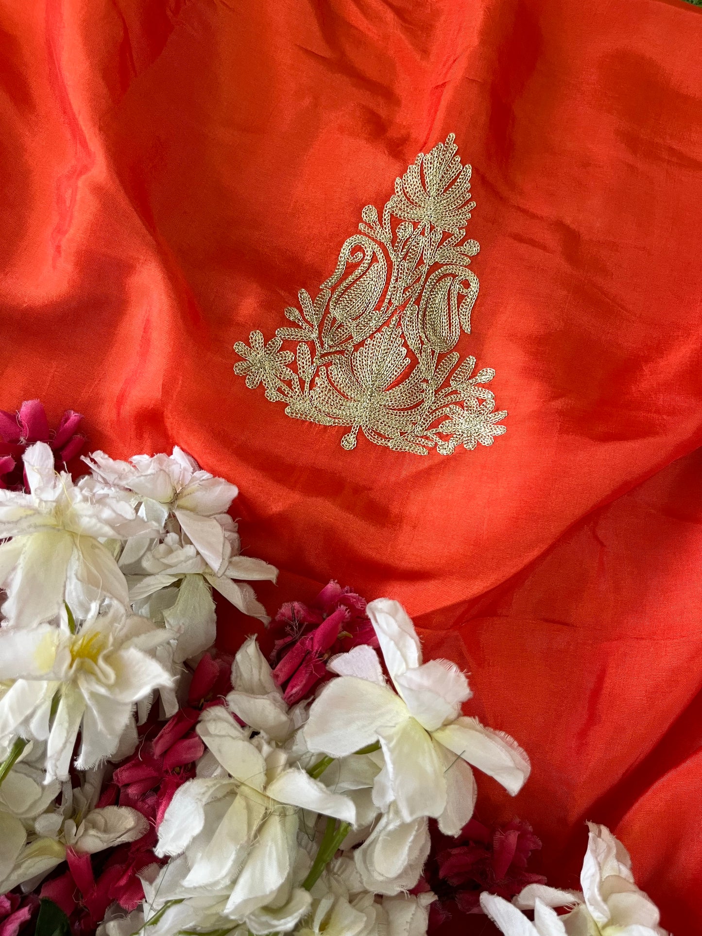Sanam Orange Silk Kashmiri Suit