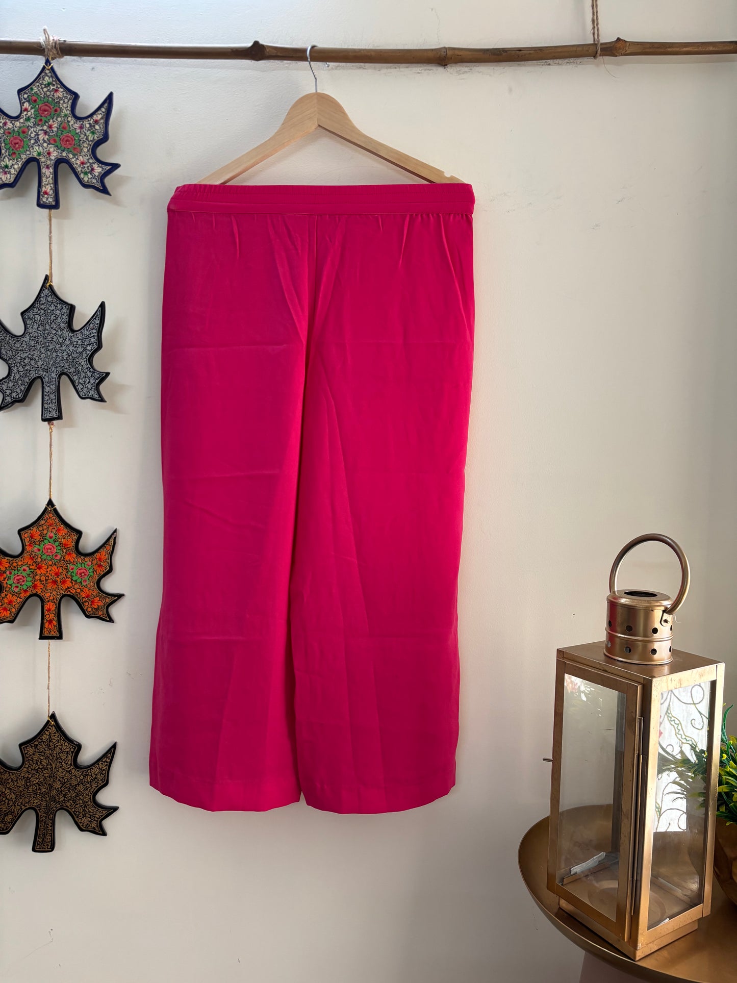 Women Pink Solid Cropped Aari Embroidered Palazzos