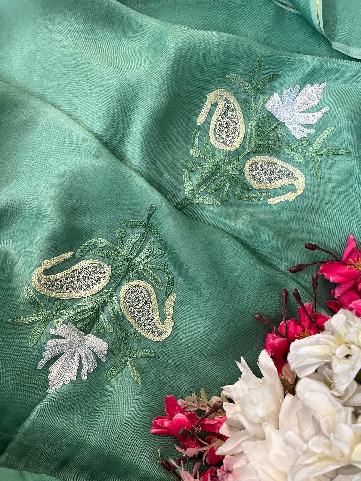 Pastel Green Opada Silk Kashmiri Suits