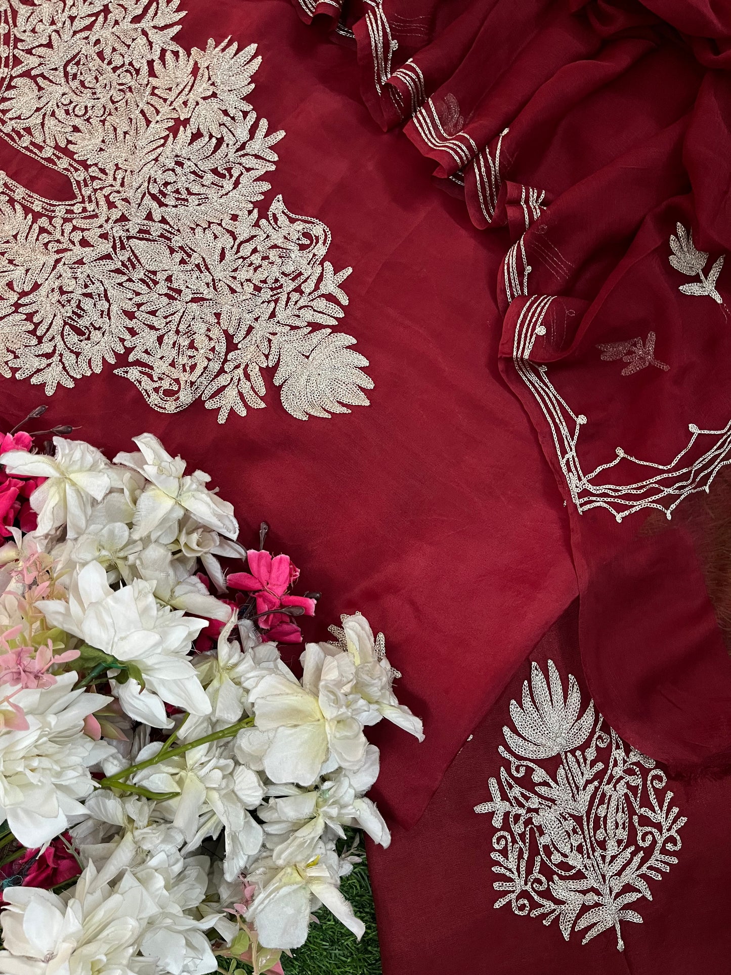 Maroon Silk Tilla Kashmiri Suit