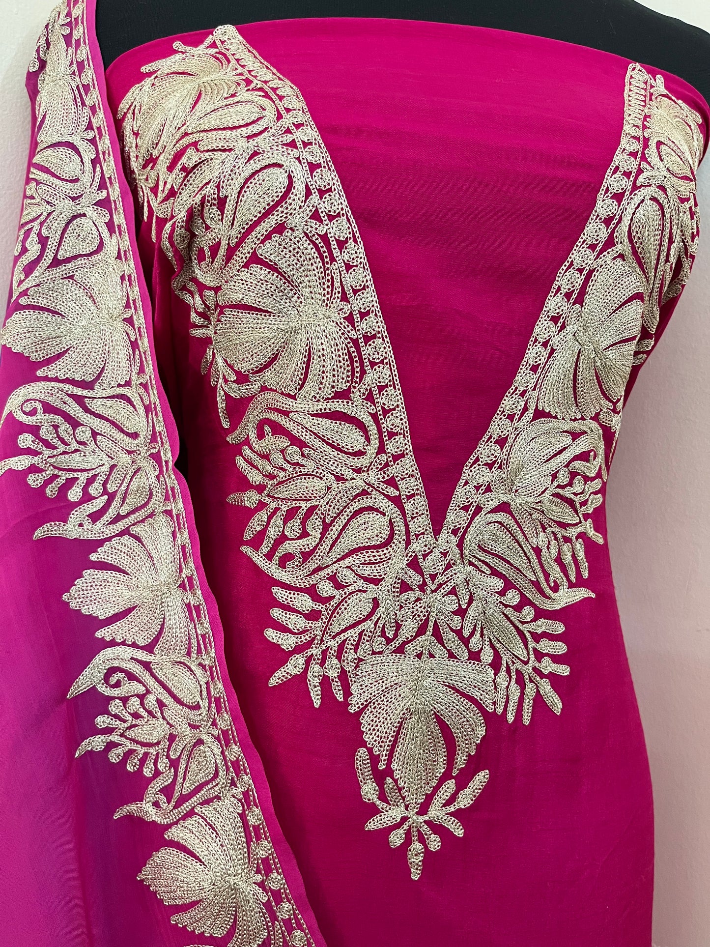 Sanam Hot Pink Silk Kashmiri Suit