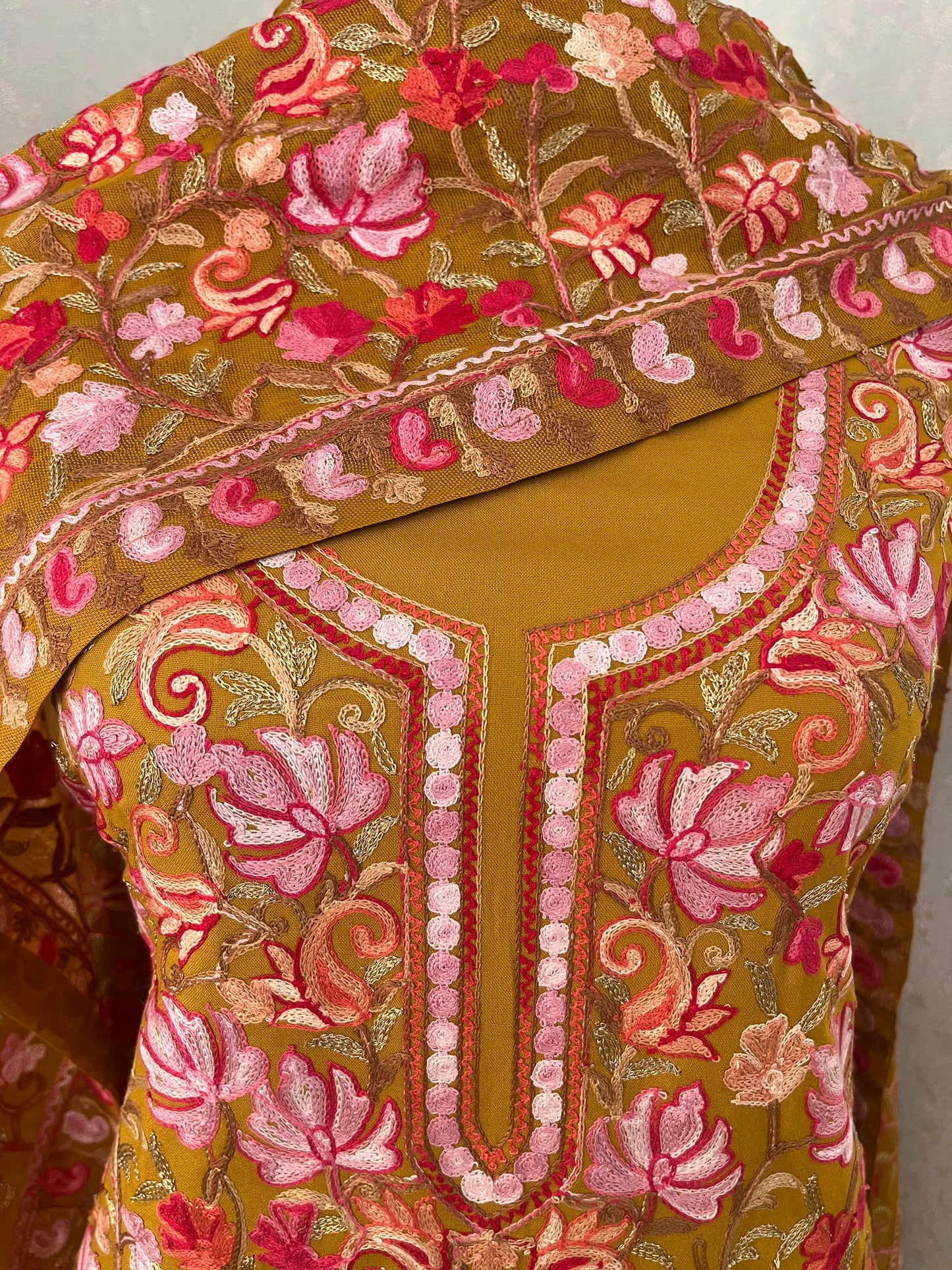 Golden Yellow Cotton Kashmiri Suit