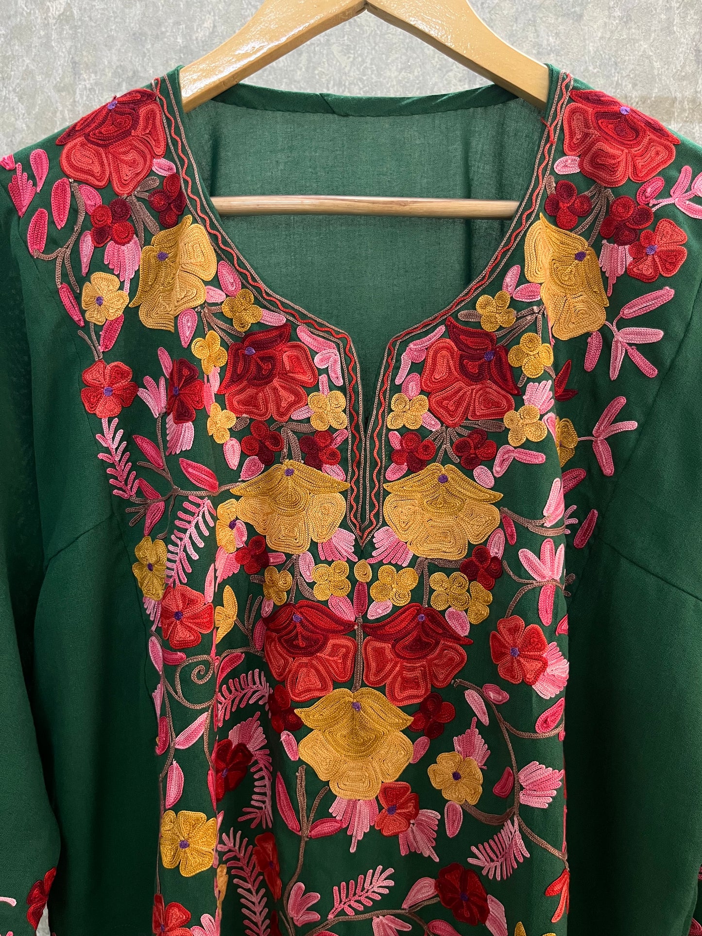 Bottle Green Cotton Front Jaal Pheran Set  Size(46)