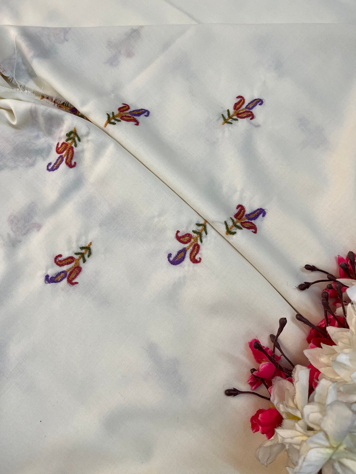 Off White Cotton Two Piece Suit (Hand Embroidered)