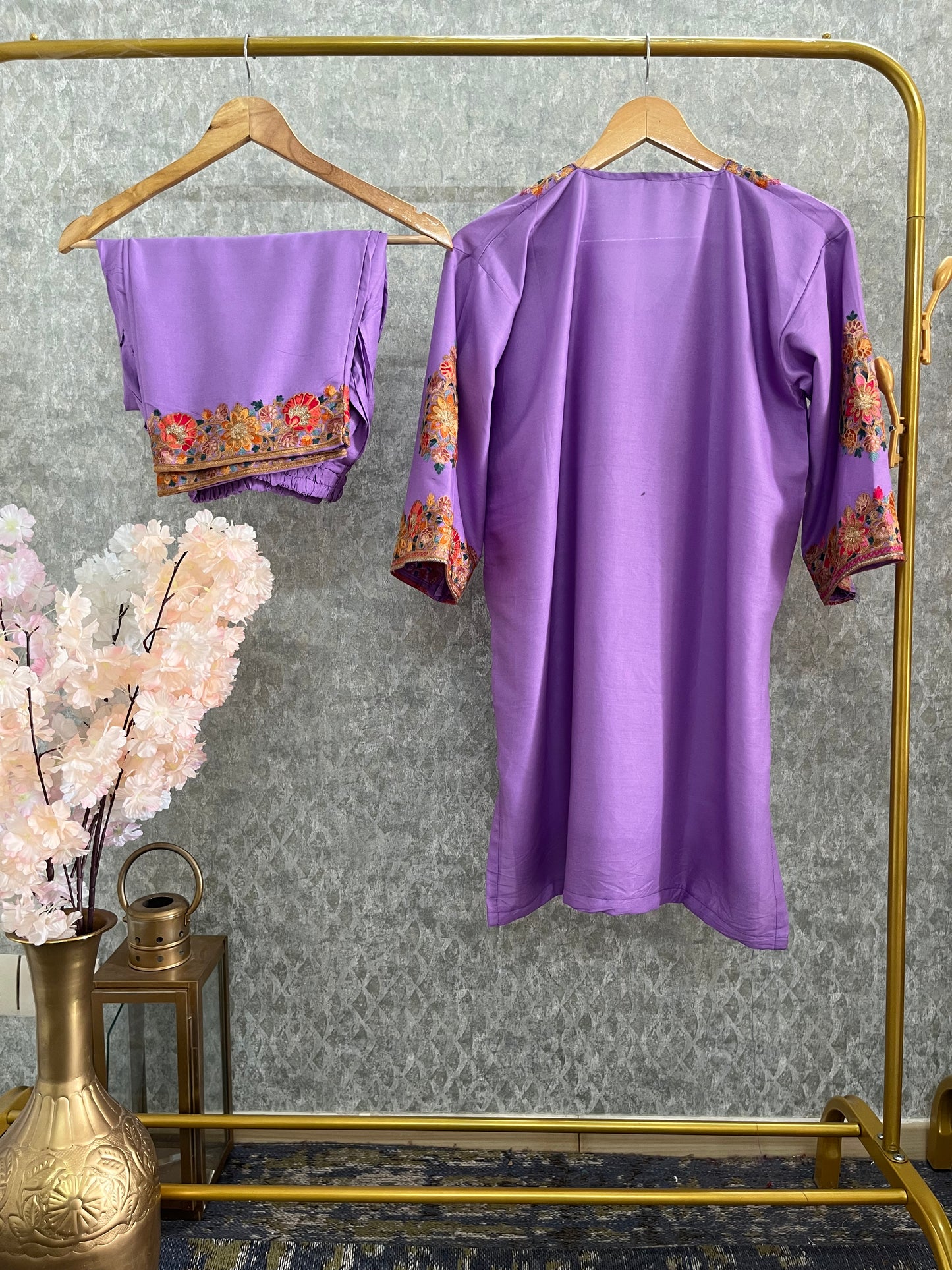 Lavender Cotton Stitched Co-ord Set( 40)