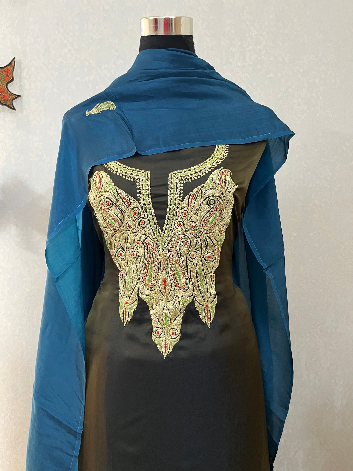 Green Silk Puff Tilla Embroidered Suit