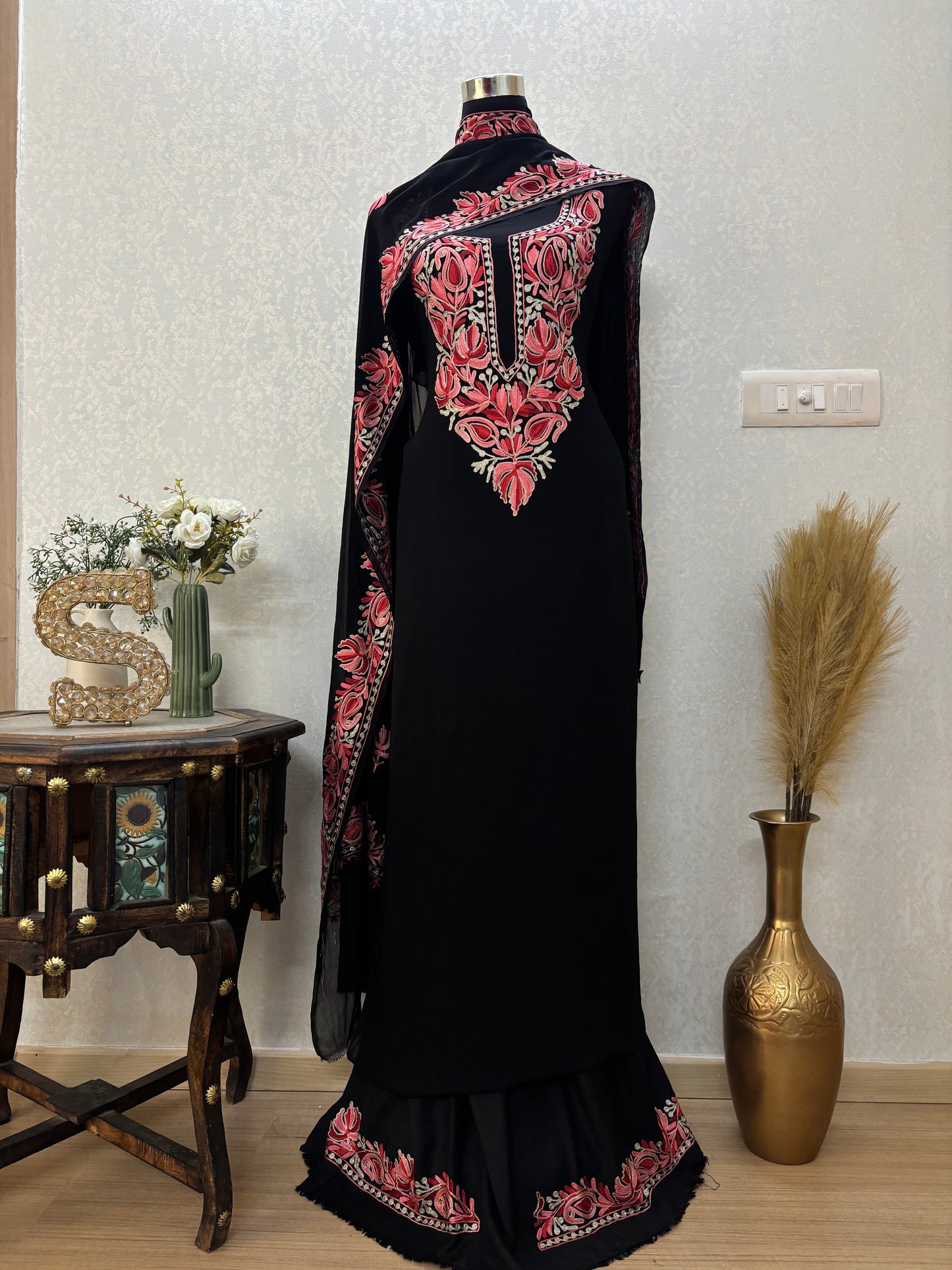 Black Pure Georgette Kashmiri Suit
