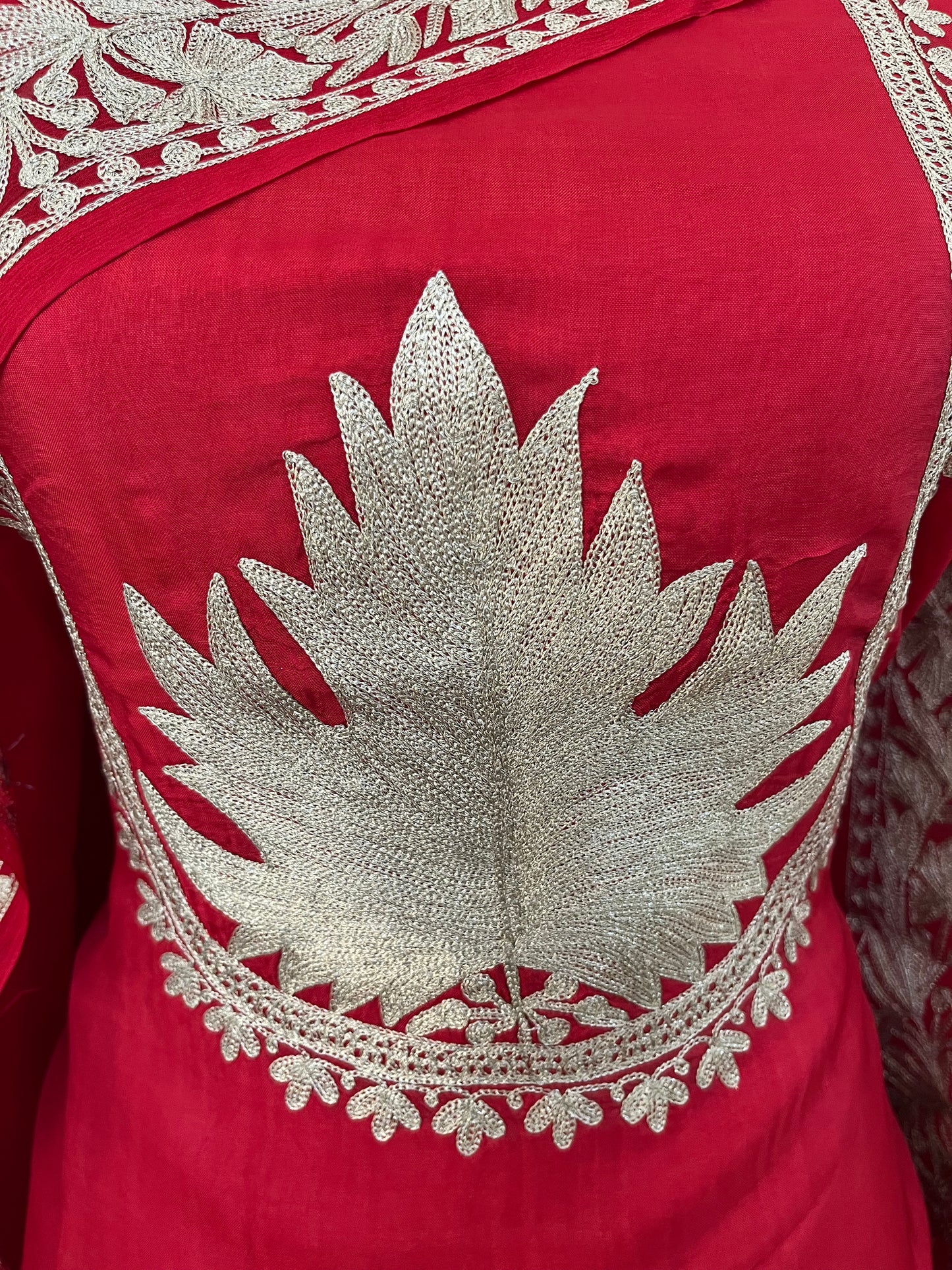 Red Sanam’ Tilla Kashmiri Silk Suit
