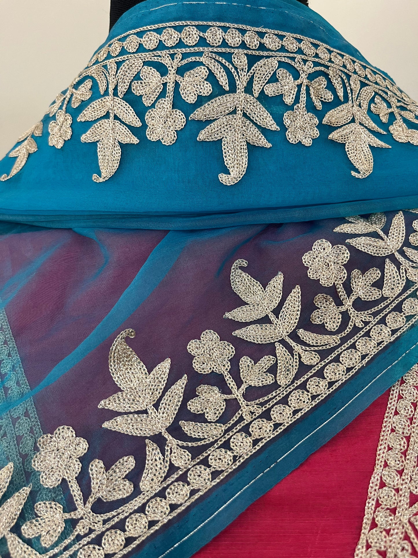 Fuchsia Pink Chanderi Silk Kashmiri Suit