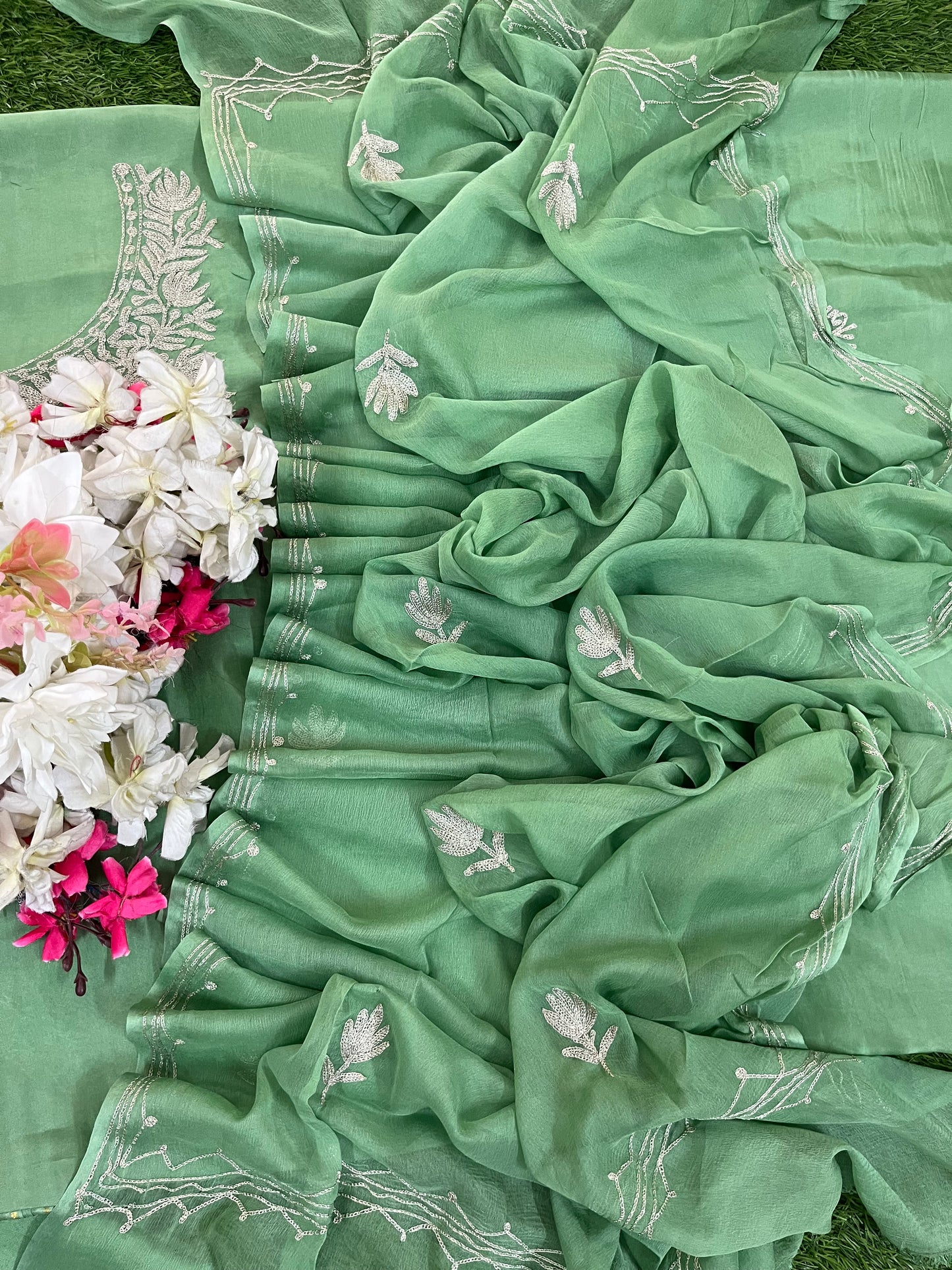 Pastel Green Silk Tilla Kashmiri Suit
