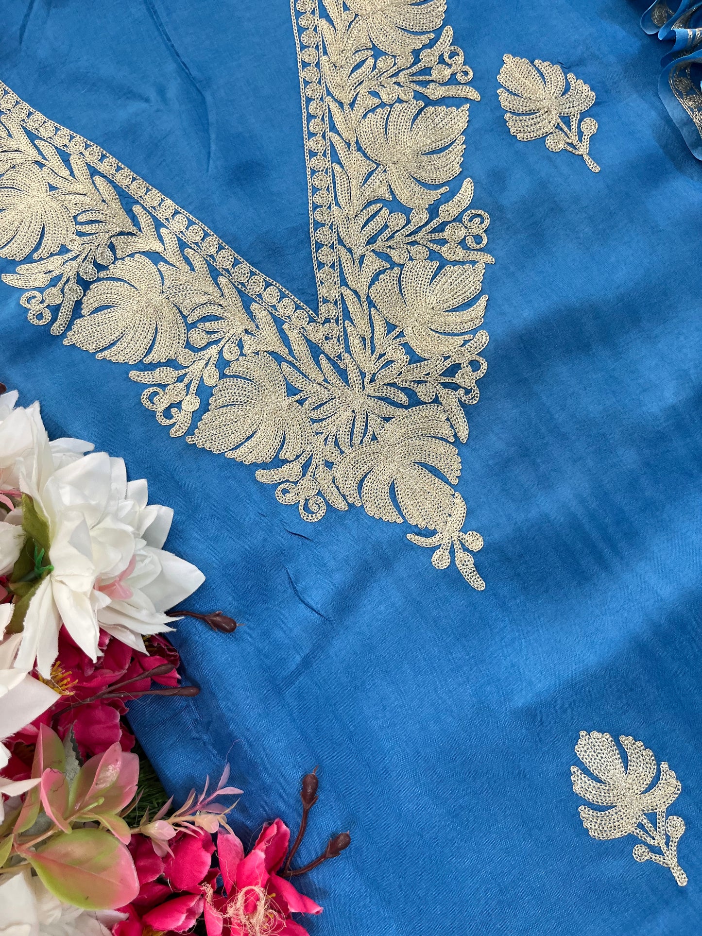 Indigo Blue Silk Tilla Kashmiri Suit