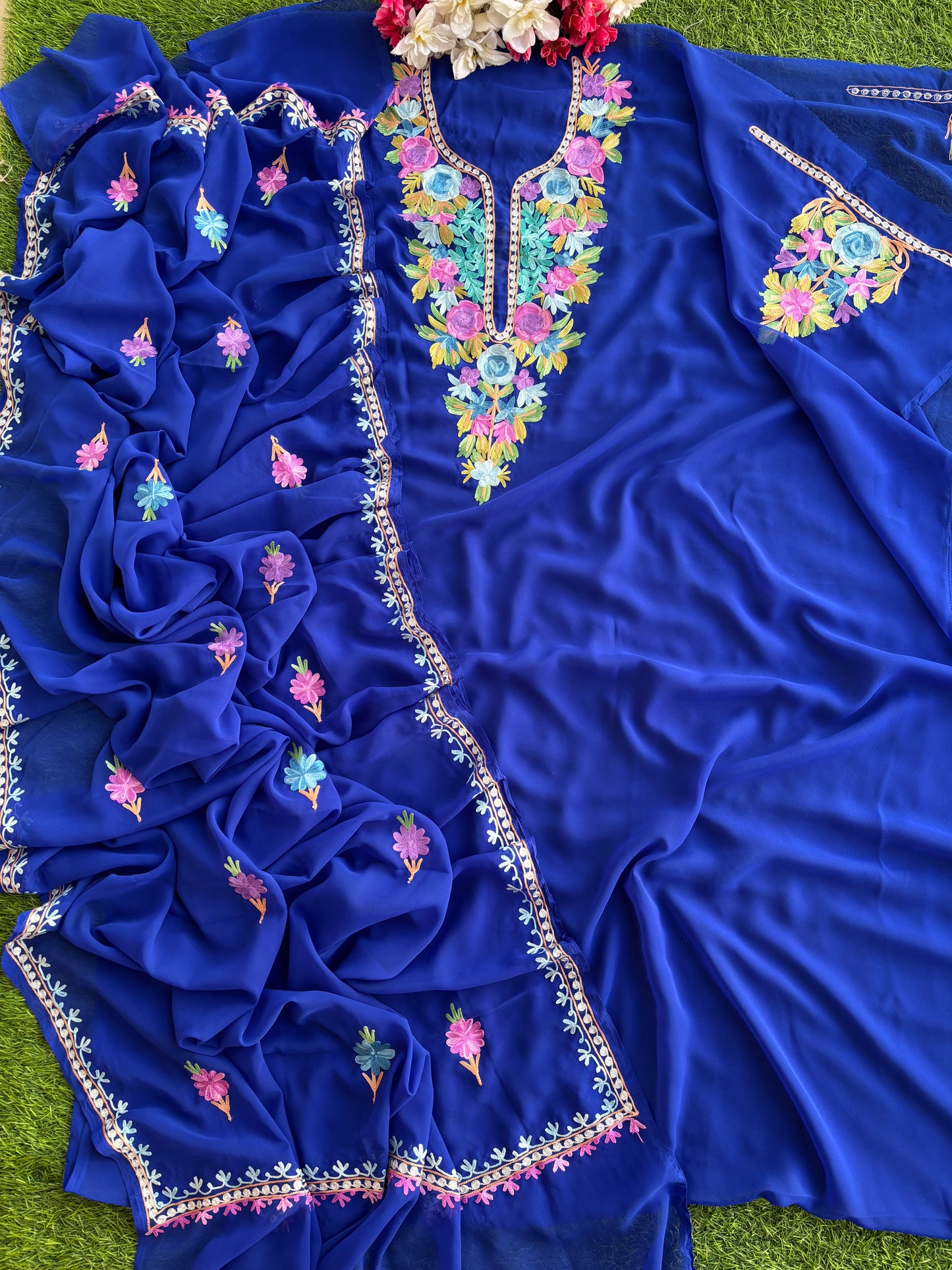 Electric Blue Georgette Kashmiri Suit