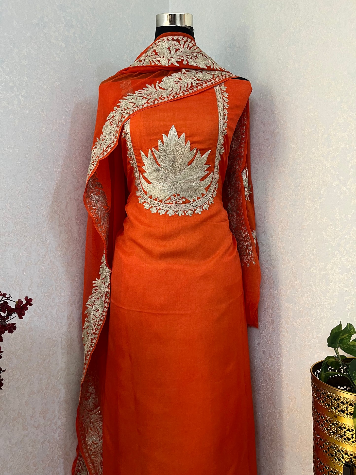 Orange Sanam’ Tilla Kashmiri Silk Suit