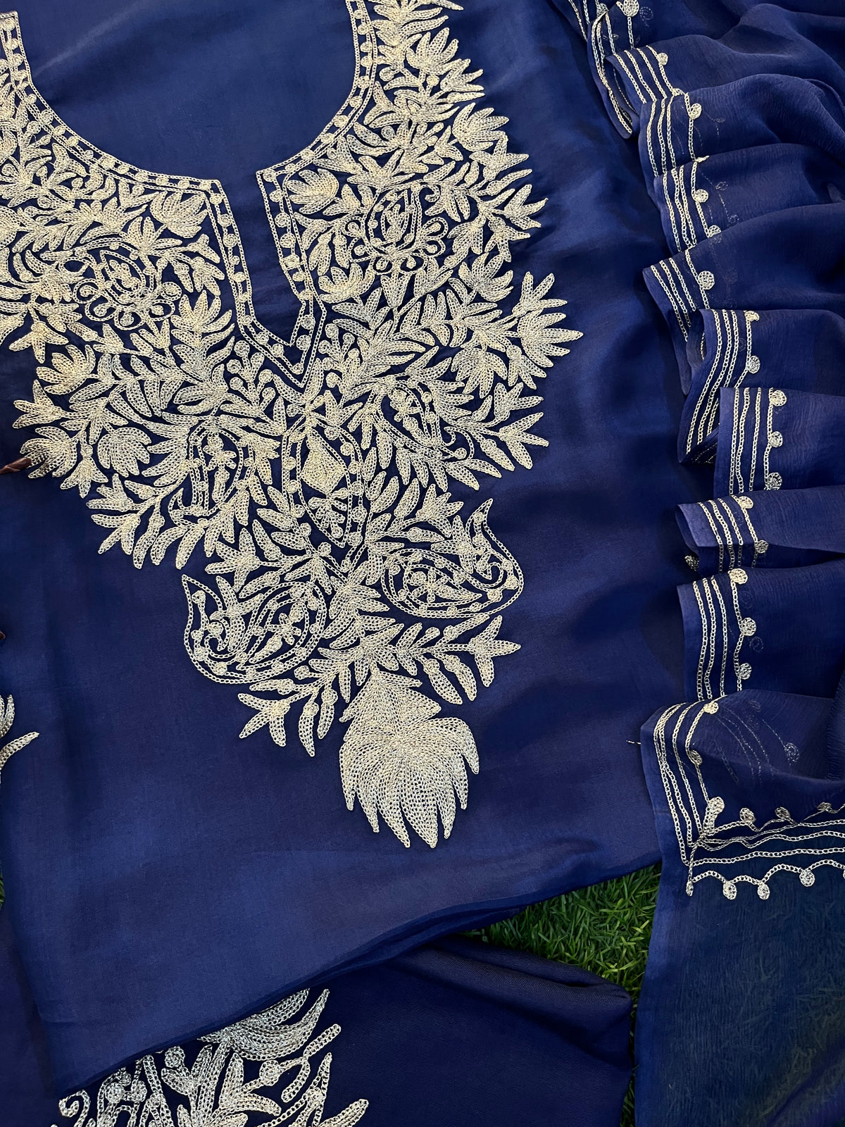 Blue Silk Tilla Kashmiri Suit