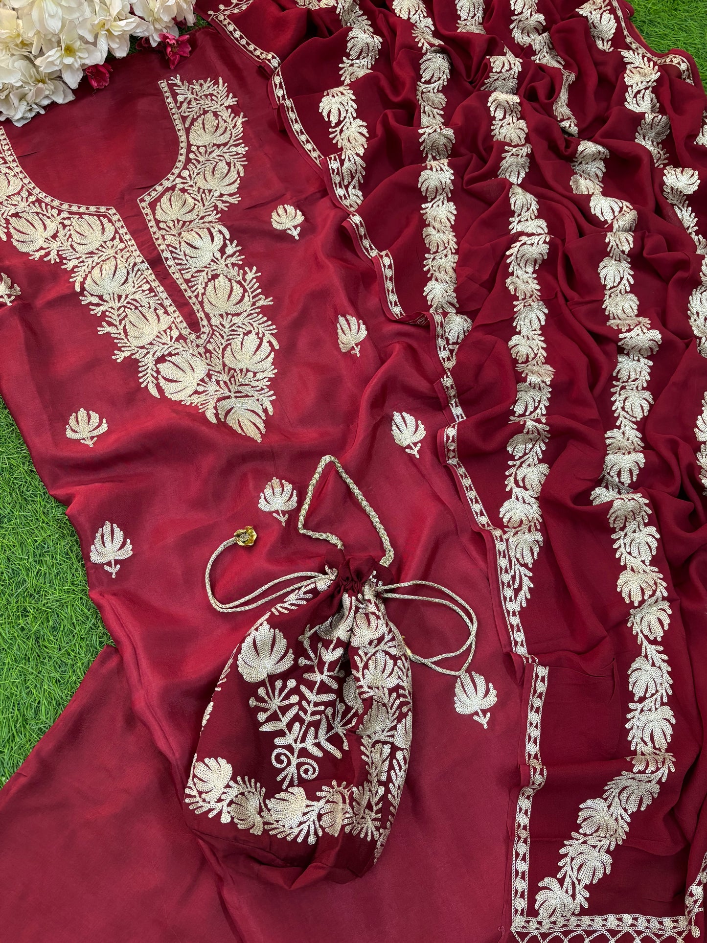 Sanam Silk Kashmiri Suit with Potli