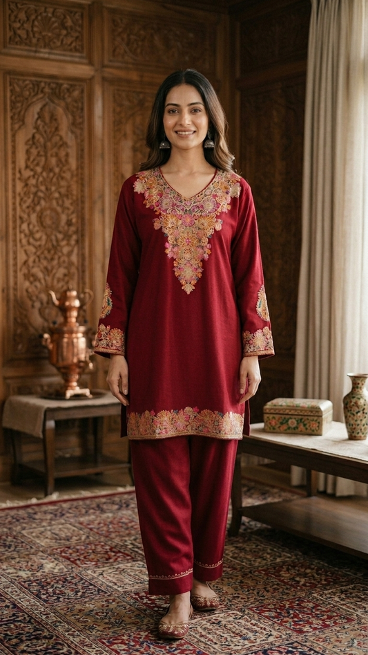 Maroon Cotton Stitched Co-ord Set( 42)