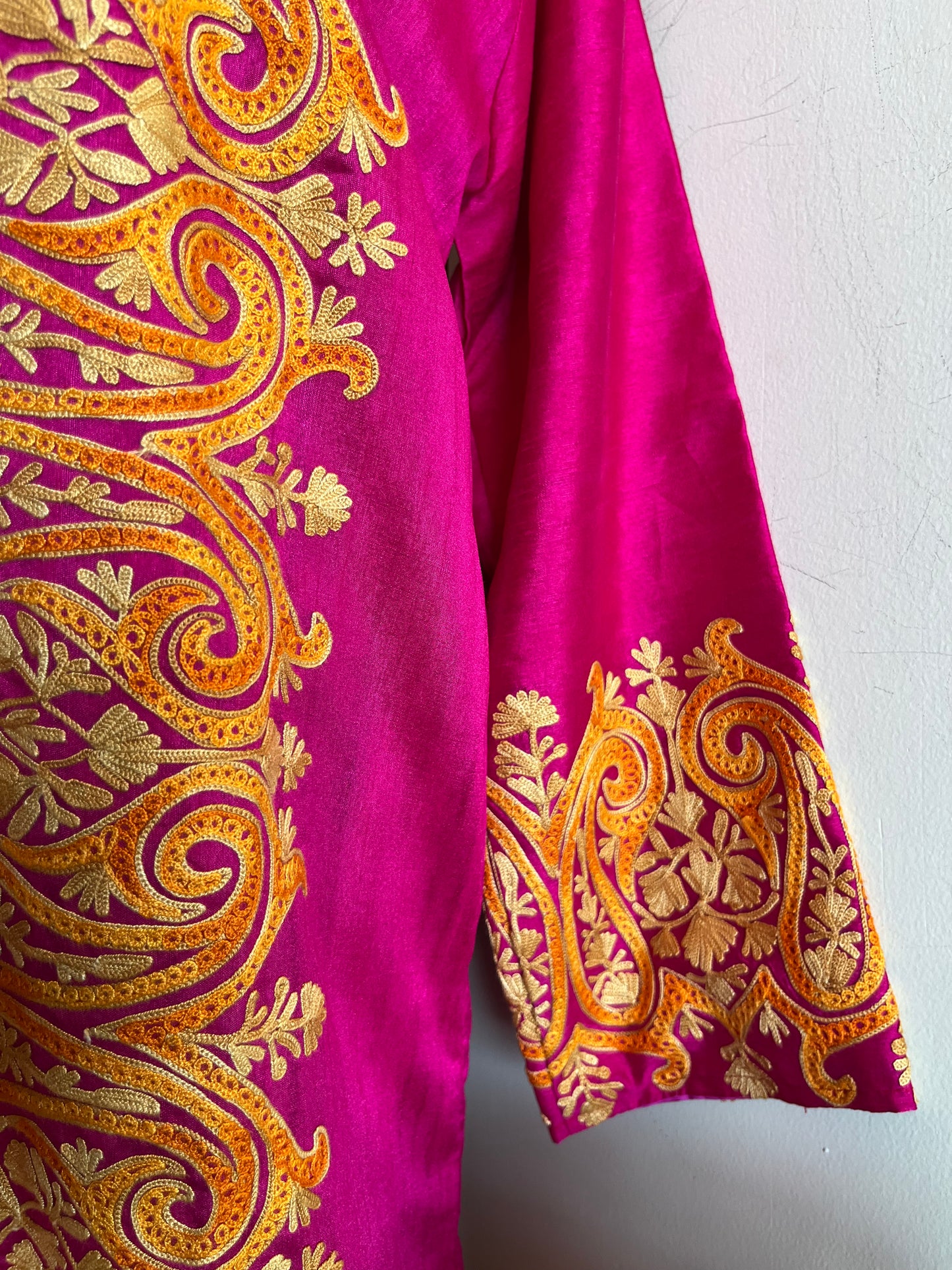 Hot Pink Aari  Embroidered Silk Jacket XL/XXL